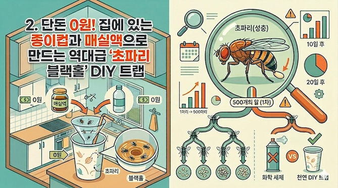2. 🍯 단돈 0원! 집에 있는 종이컵과 매실액으로 만드는 역대급 '초파리 블랙홀' DIY 트랩
