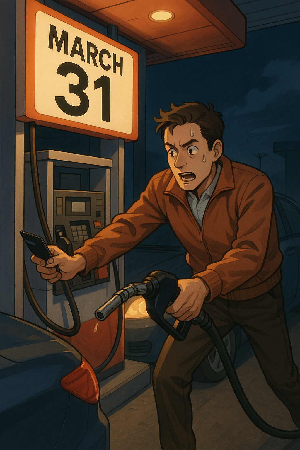 달의 마지막 날 휘발유 넣는 모습