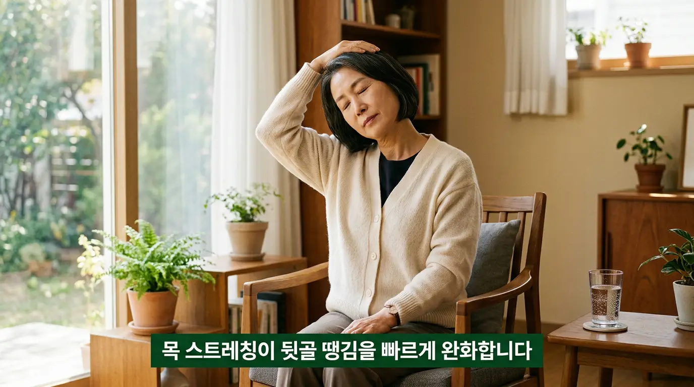뒷골이 땡기는 증상 즉시 완화 목 스트레칭 온찜질 혈압 확인
