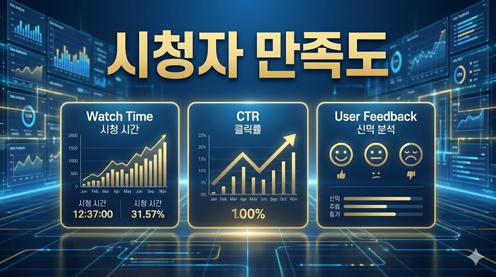 시청자 만족도와 핵심 지표를 분석하는 프로페셔널한 비즈니스 데이터 대시보드입니다.