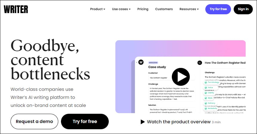 Writer 홈페이지 첫 화면