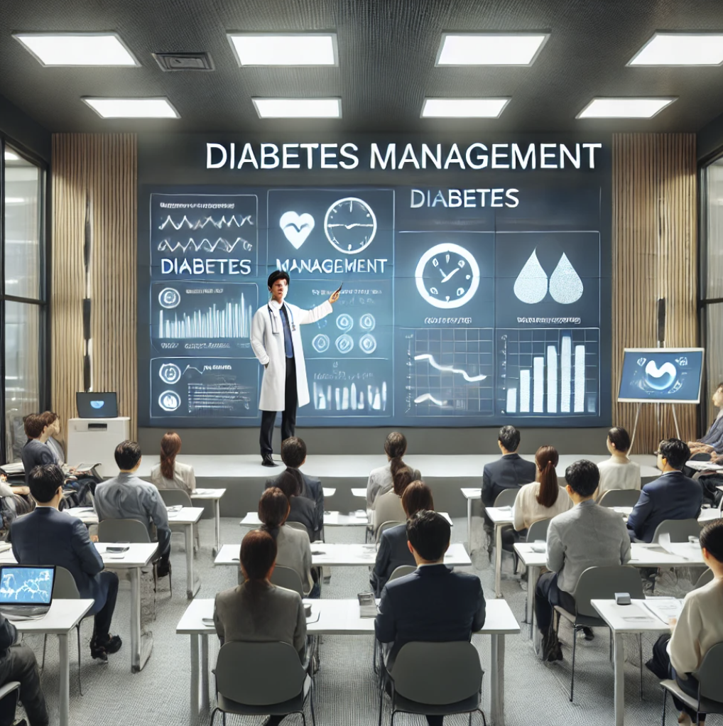 당뇨병 관리에 대한 프레젠테이션을 진행하는 모습