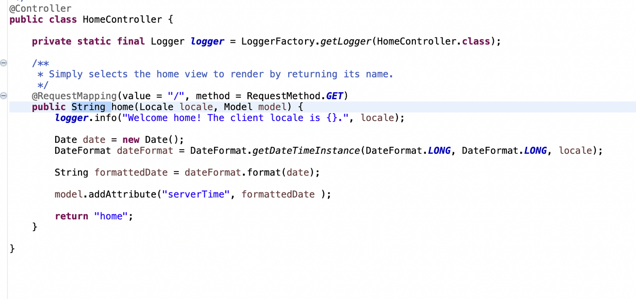 Spring MVC에서 리턴타입이 String인 컨트롤러 코드 예시
