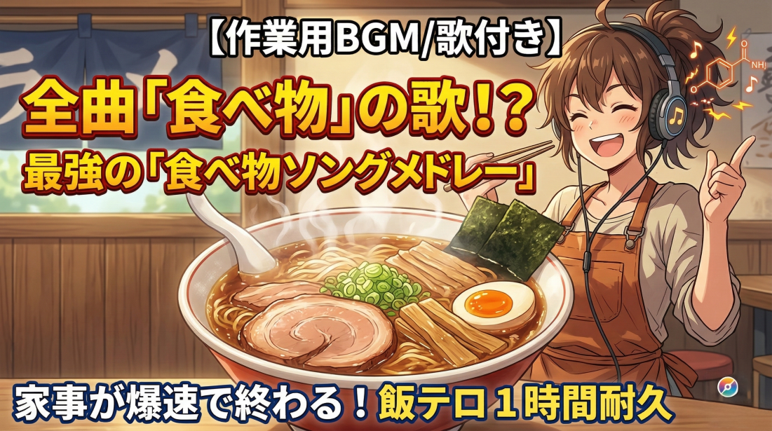 【テンション爆上げ】家事も仕事も爆速で終わる！全曲「食べ物」の最強アニソン風メドレー（歌付き1時間耐久）
