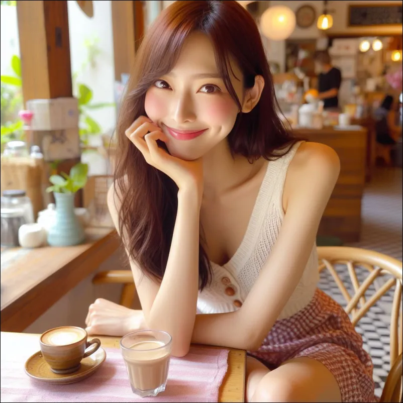 오키나와 카페에서 커피를 즐기고 있는 여성