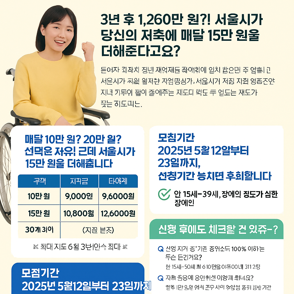 서울시가 매달 15만 원씩 더해주는 &lsquo;이룸통장&rsquo;, 지금이 기회!