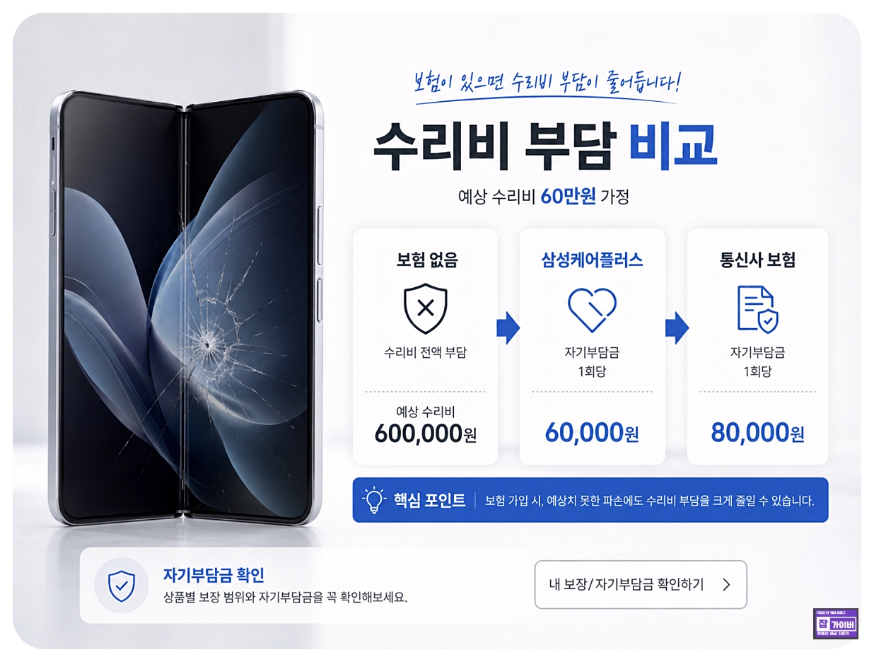 갤럭시 폴더블폰 보험 가입 여부에 따른 수리비 부담 비교 예시