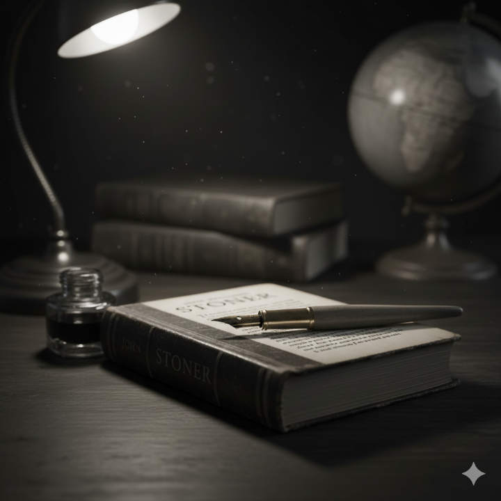 책상 위에 놓인 고전 소설과 펜촉