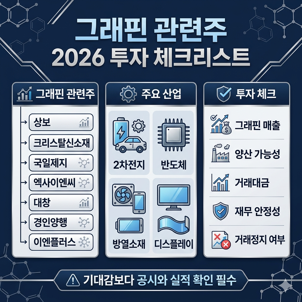 그래핀 관련주 2026 대장주 후보&middot;테마주&middot;투자 체크리스트 인포그래픽