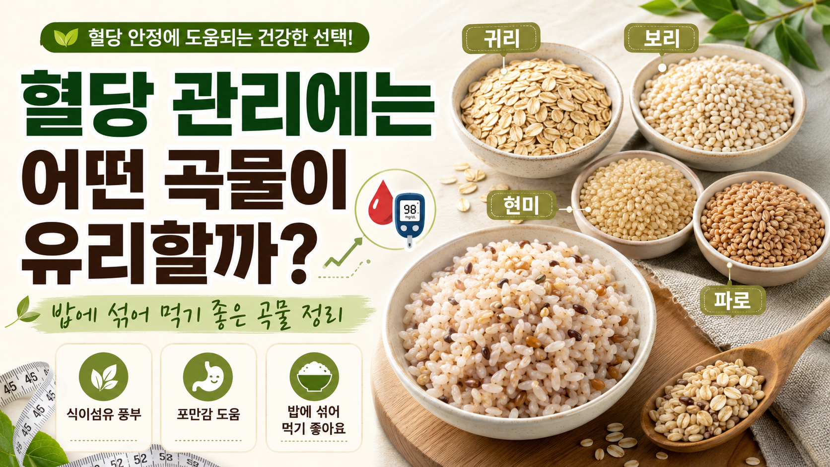 혈당 관리에는 어떤 곡물이 유리할까? 밥에 섞어 먹기 좋은 곡물 정리