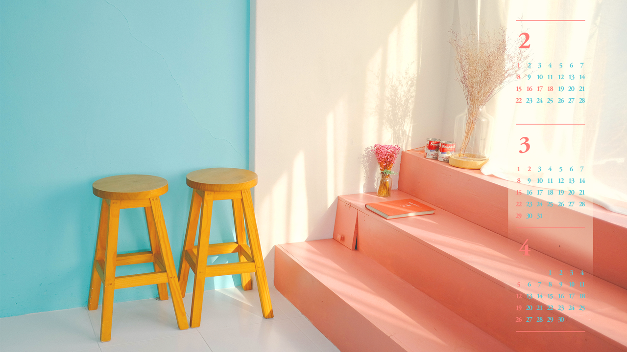 07 창가에 원목스툴 B - 2026년3월 달력배경화면