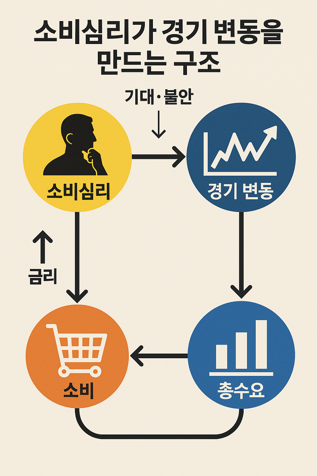 소비심리가 경기 변동에 미치는 구조적 영향을 시각적으로 정리한 경제 인포그래픽