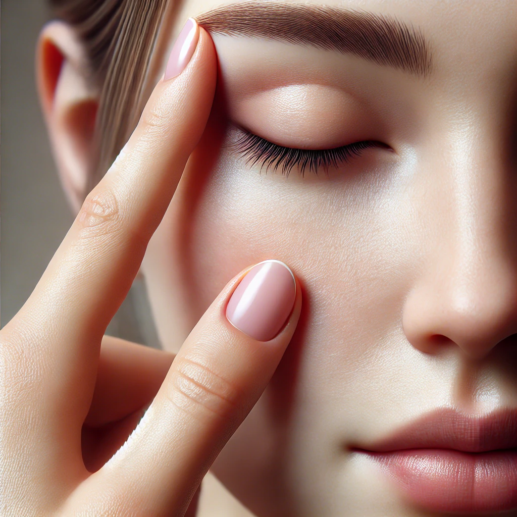 논썹의 혈자리를 자극해서 맛사지하는 모습