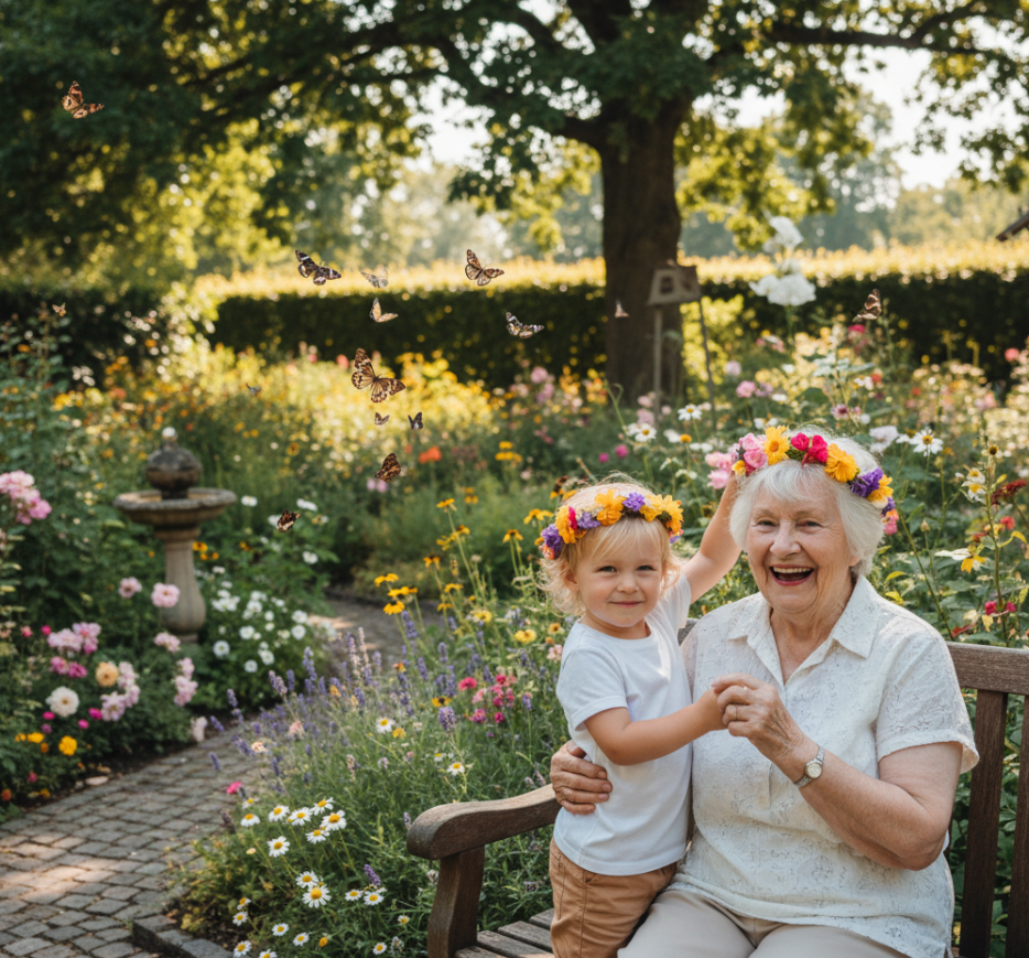 화관을 쓰고 웃고있는 치매어르신