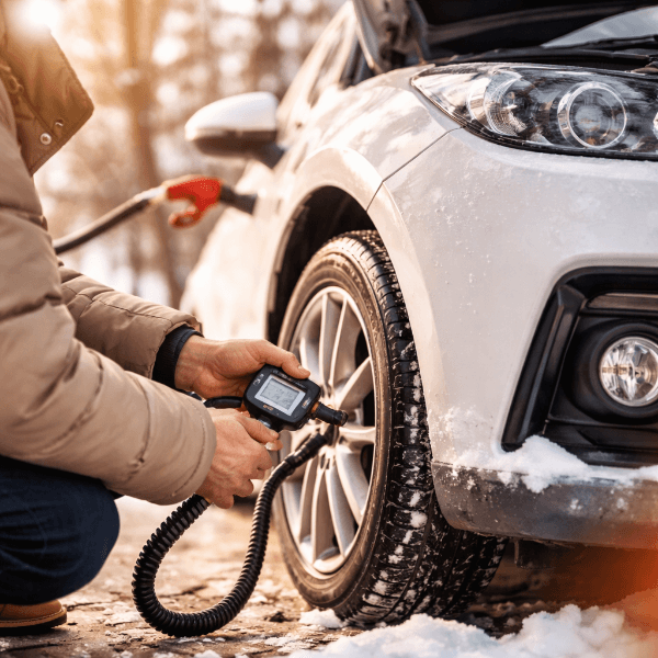 겨울철 타이어 공기압 점검 모습