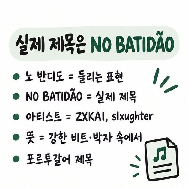 노 반디도는 들리는 표현이고 실제 제목은 NO BATIDÃO이며 ZXKAI와 slxughter의 곡임을 보여주는 카드