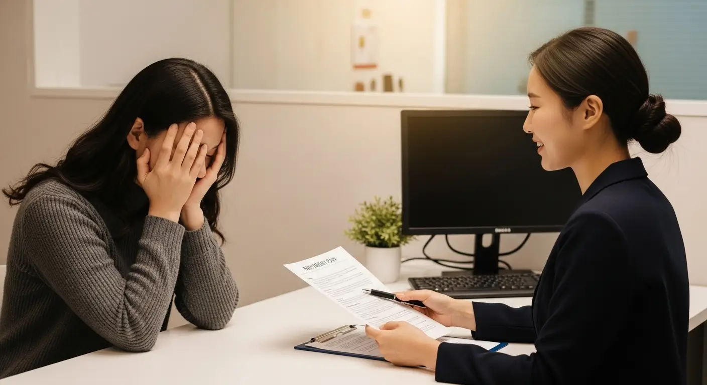 신용회복위원회 상담 창구에서 전문가와 상담하며 채무조정 해결책을 찾는 모습