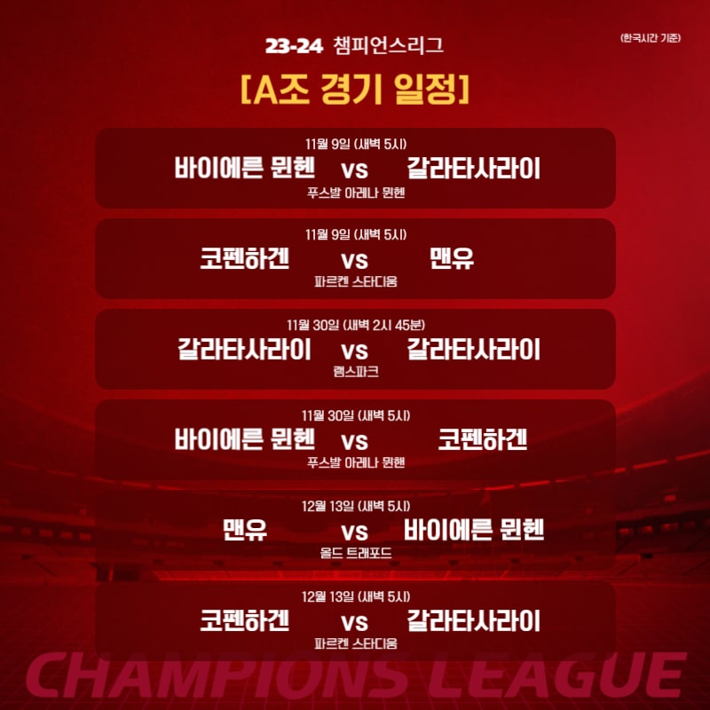 뮌헨 챔피언스리그 일정