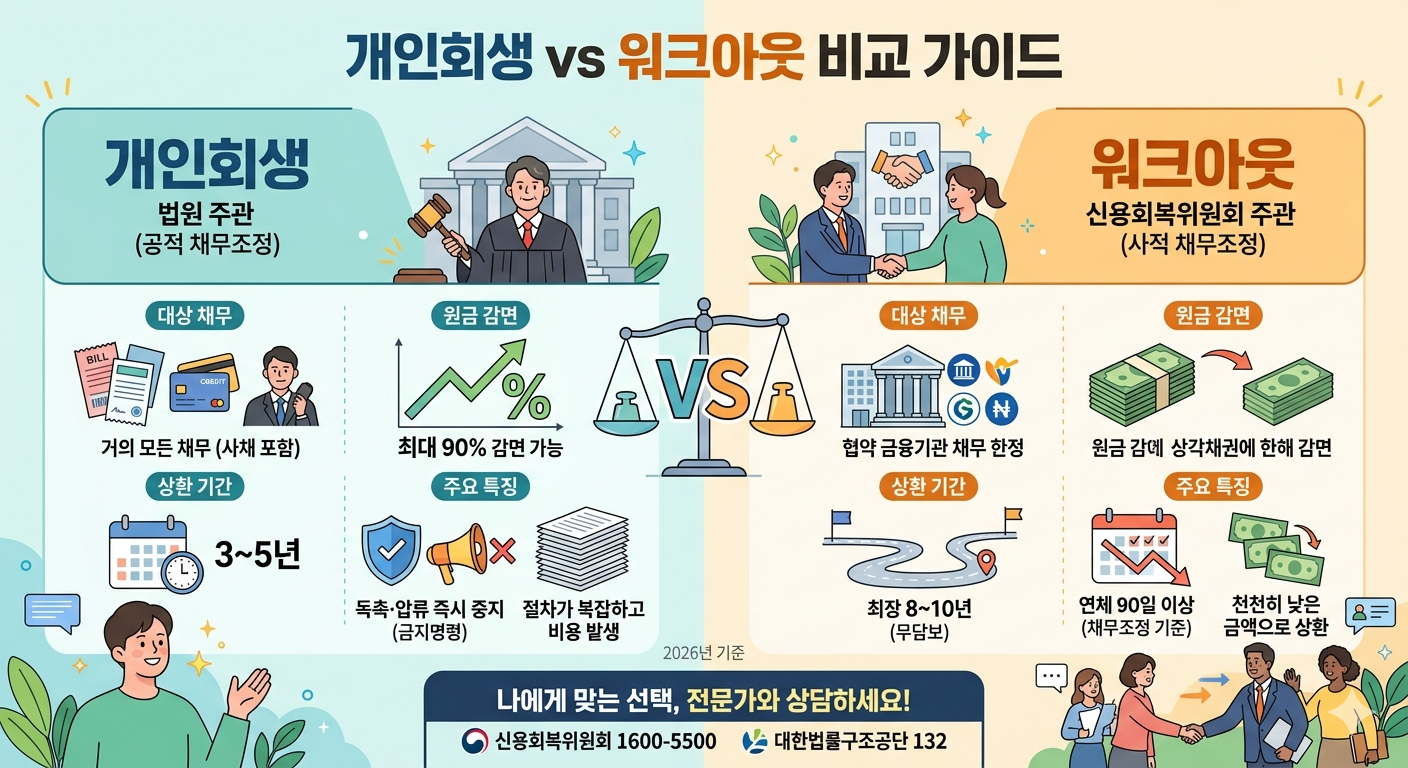 개인회생 vs 워크아웃, 빚 90% 탕감받고 새 출발? 나에게 맞는 가성비 선택법!