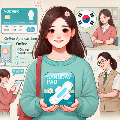 생리대 지원 패키지를 받는 여성 청소년의 긍정적인 모습