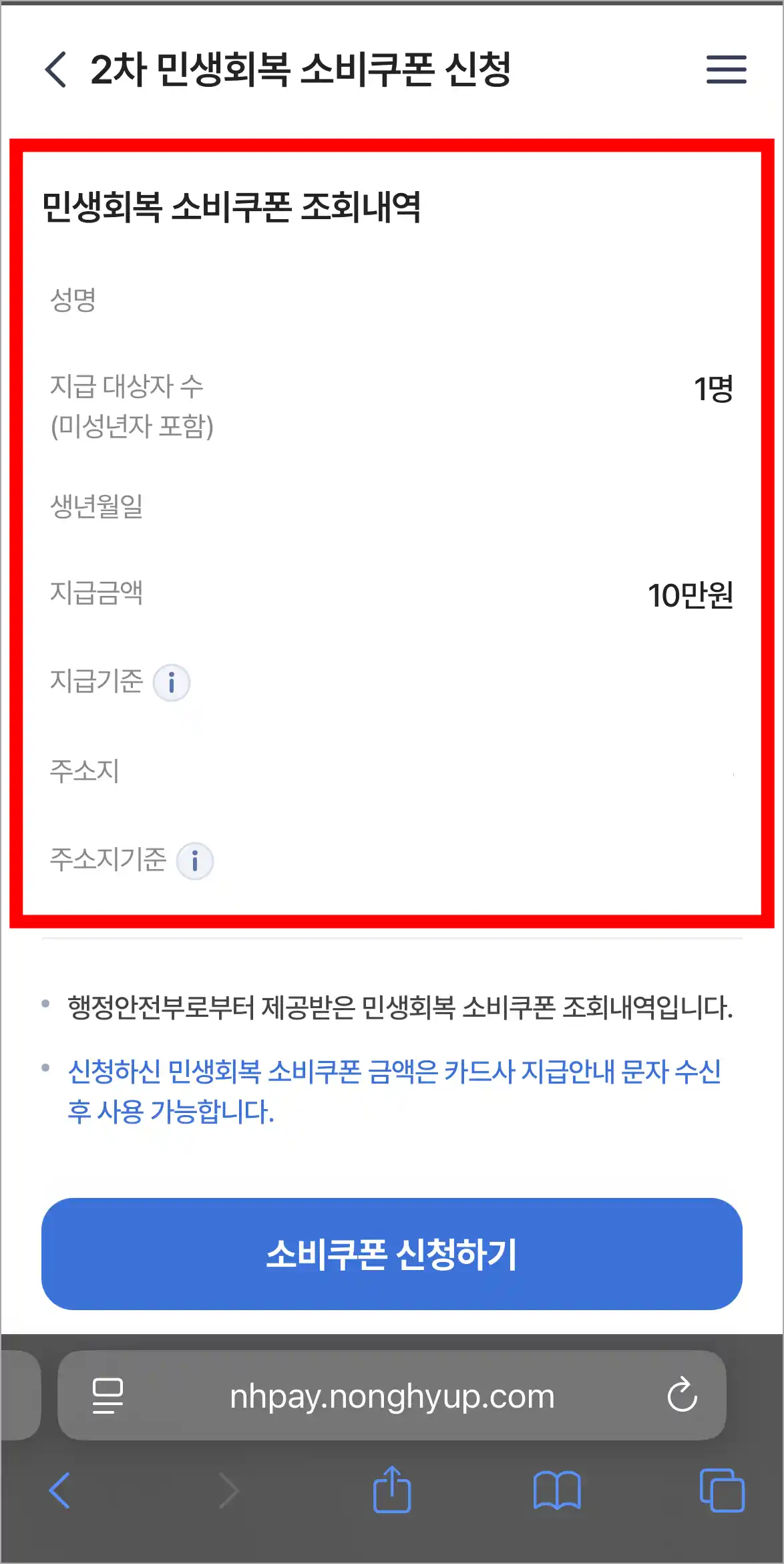 민생회복 소비쿠폰 조회내역을 확인