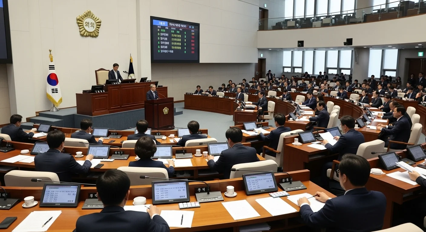 정년연장-법안을-논의하는-대한민국-국회-본회의장-모습을-표현한-AI-이미지-국회의원들이-책상에-앉아-전자-투표하고-있다.