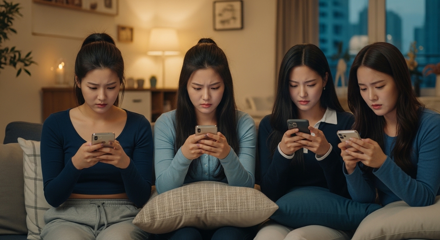 폰을 보고있는 여인들