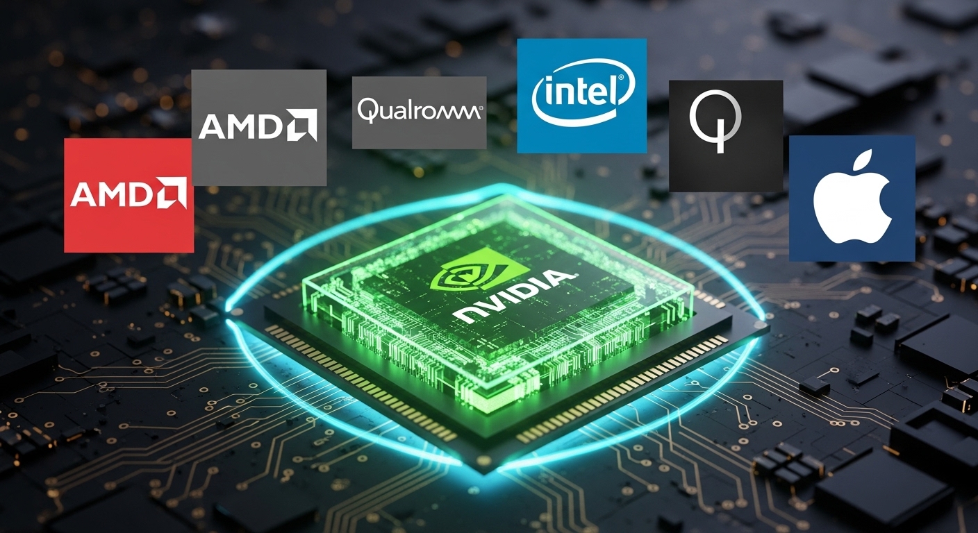 경고 표지판과 하락하는 엔비디아 주가 그래프