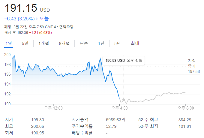 테슬가 주가 종가