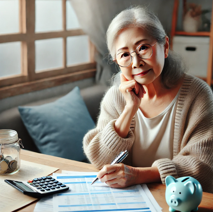 노후 재정 계획 중인 노년의 여성