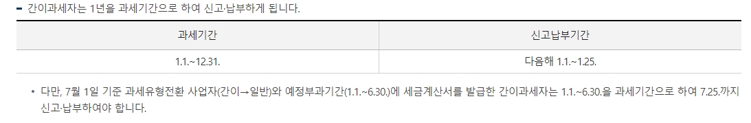 연 1회 다음 해 1월에 몰아서 하는 간이과세자 부가가치세 신고 일정