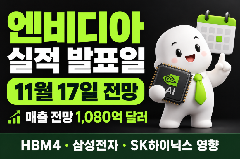 엔비디아 실적 발표일 총정리｜11월 17일 전망&middot;매출 1,080억 달러&middot;주가&middot;HBM4&middot;삼성전자&middot;SK하이닉스 영향