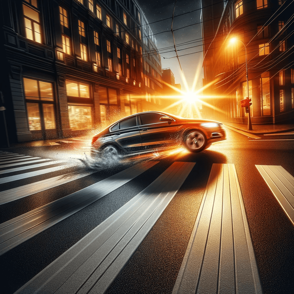 사고의 위험이 있어보이는 횡단보도를 건너는 차