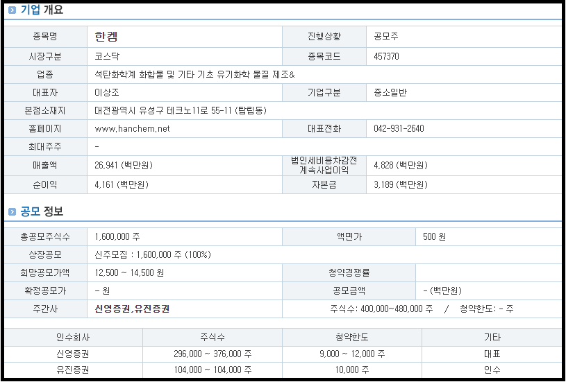한켐 기업 개요 및 공모 정보