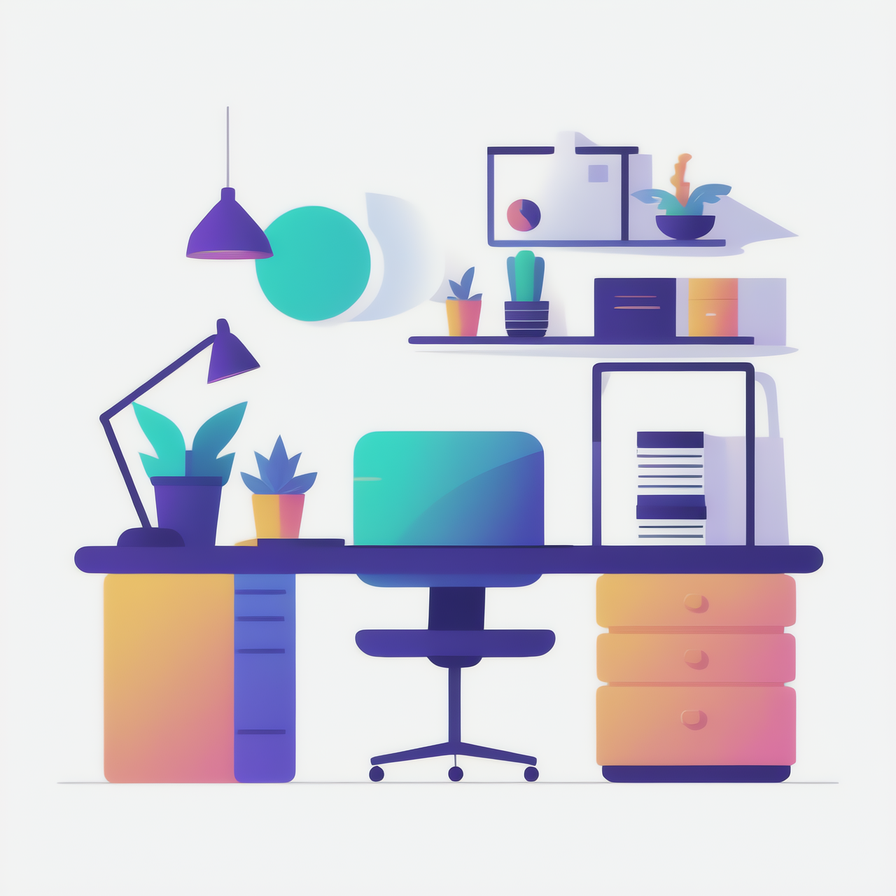 집무실 책상에 AI가 함께하는 재택 루틴 워크플로우 이미지