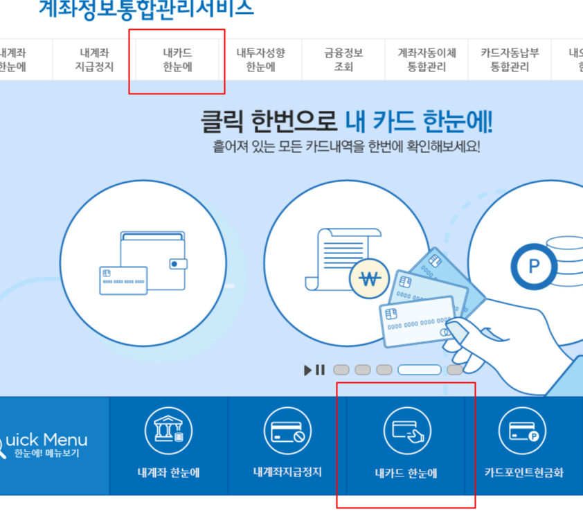 내카드한눈에 메인 메뉴