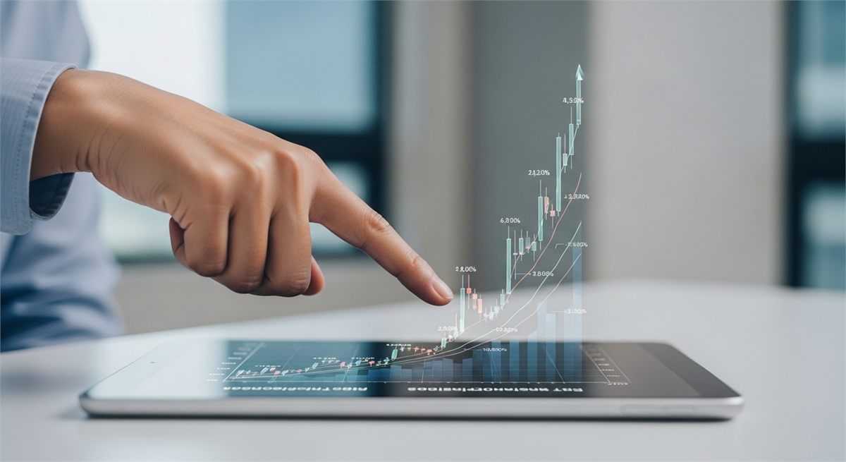 건설주 강세 흐름을 살피는 투자자의 태블릿 화면 