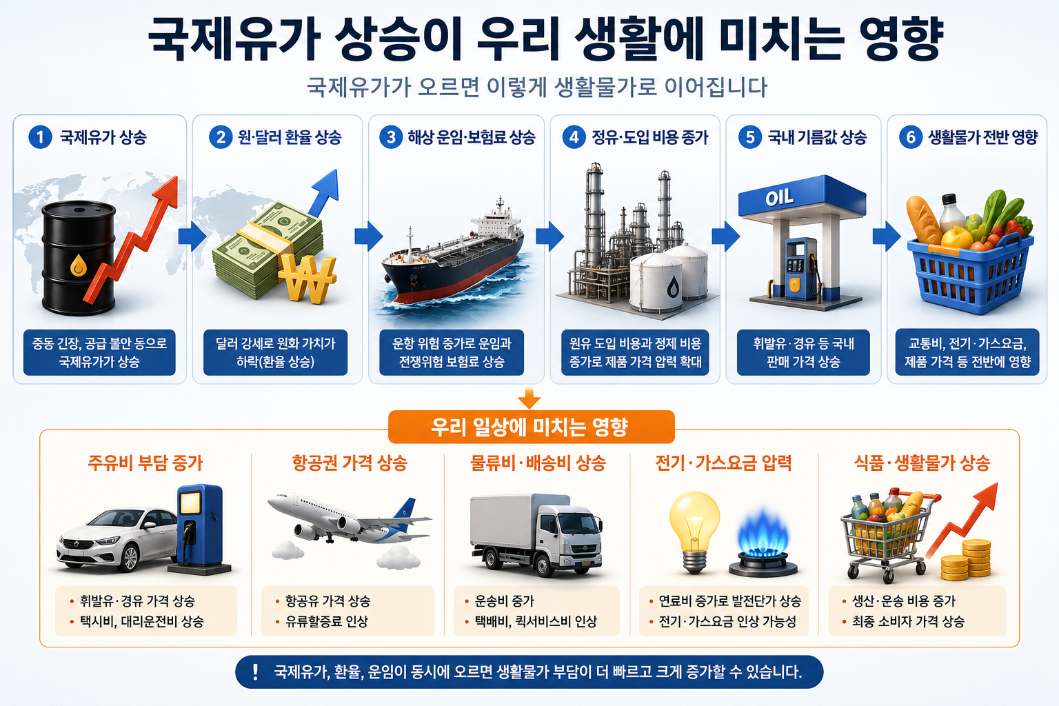 국제유가 상승이 환율과 국내 기름값, 생활물가로 전달되는 과정