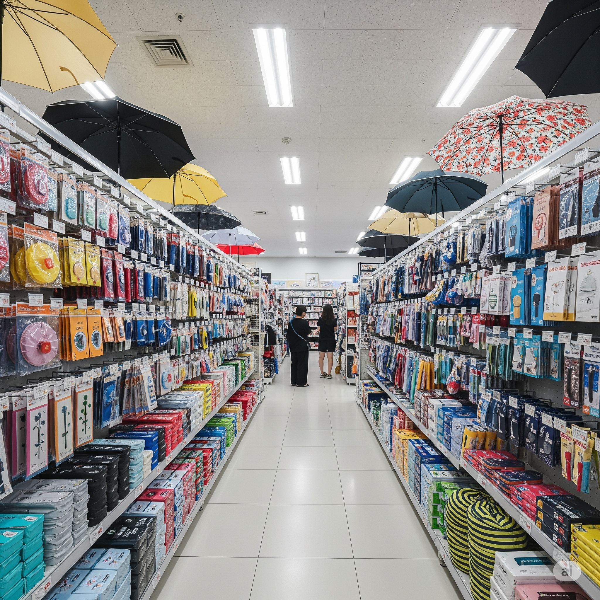 다이소 매대에 진열된 햇빛 가리개 제품 코너 사진