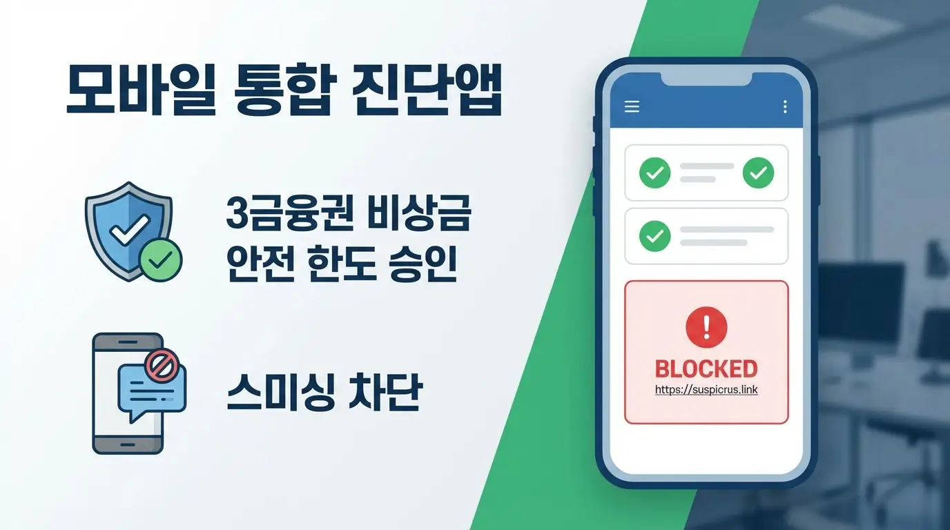 모바일 통합 진단 앱 3금융권 비상금 안전 한도 승인 및 스미싱 차단