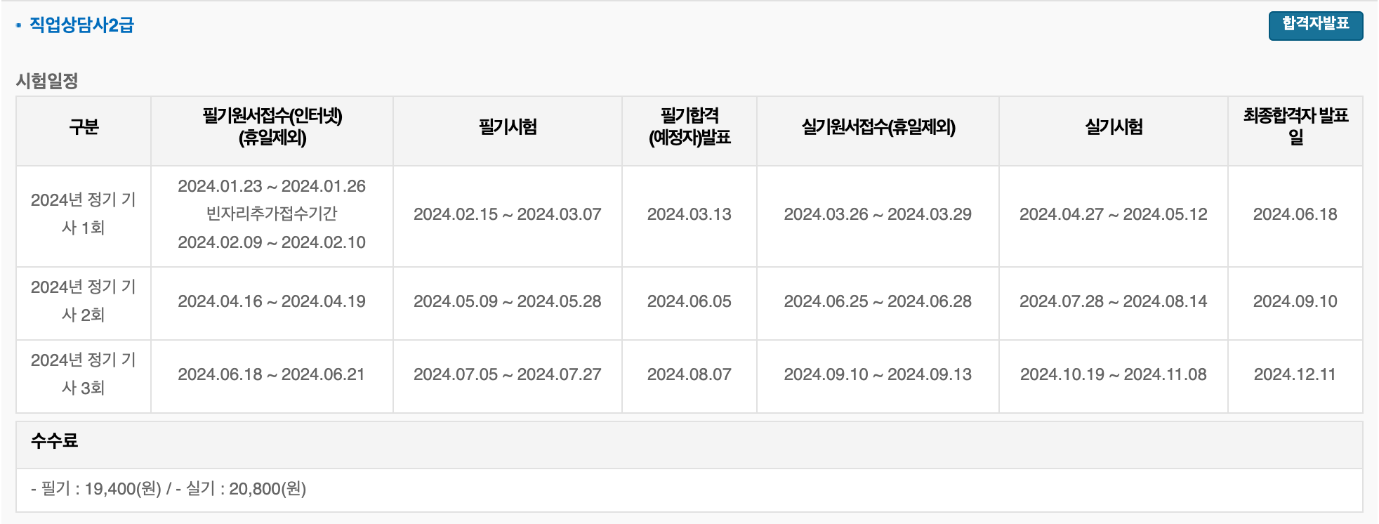 직업상담사 2급 필기시험 일정