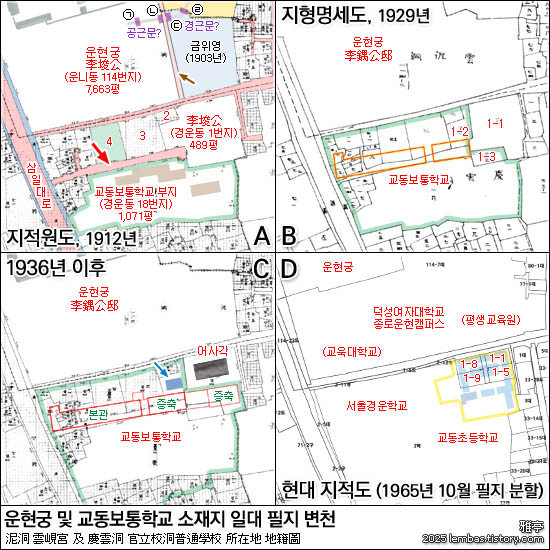 교동보통학교 및 어사각(御賜閣) 일대 지적도