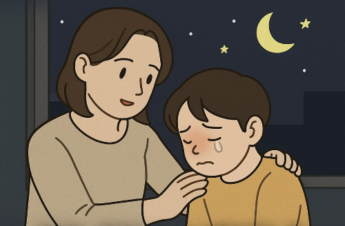 최고의 양육은 아이의 정확한 이해와 기다림이라는 일러스트 이미지_ 울고있는 아이를 엄마가 따뜻하게 토닥이고 있는 이미지