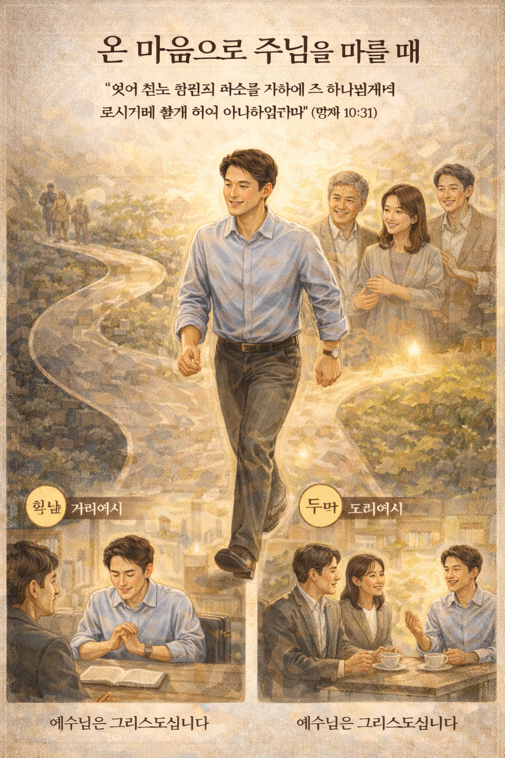 왕하 10:31 말씀을 보며, 하나님을 알고 따르지만 온마음으로 따르지 않을 때 그들과 함께하는 무리들은 죄를 지으며 살아가는 것을 보게 되었습니다. 온마음으로 따르는 것이 중요합니다. 그러한 마음으로 따라갈 때 주님께서는 우리들의 마음을 인도하시며 우리와 함께하는 자들도 형통케 되는 것입니다. 제가 나뉘지 않는 온마음으로 주님을 따르는 모습입니다.