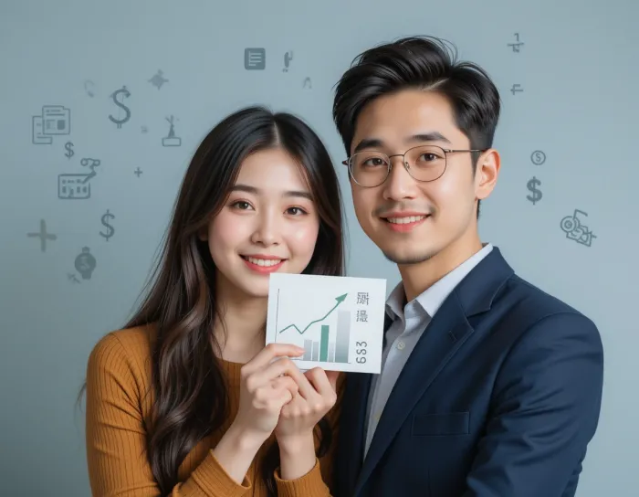 2025년 원숭이띠 운세 재물운 상승을 상징하는 남녀의 모습