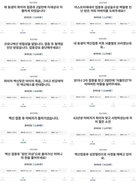 코로나 백신 부작용 청와대 청원