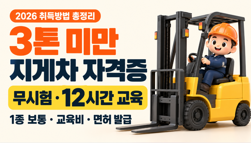 2026 3톤 미만 지게차 자격증 취득방법 총정리｜무시험 12시간 교육&middot;1종 보통&middot;교육비&middot;면허 발급