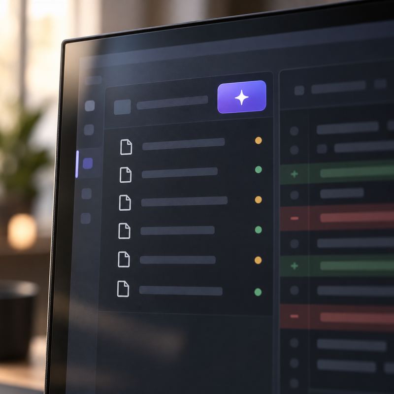 Visual Studio의 Git Changes 창에서 수정 파일 목록과 반짝임이 붙은 리뷰 버튼을 함께 확대한 구성