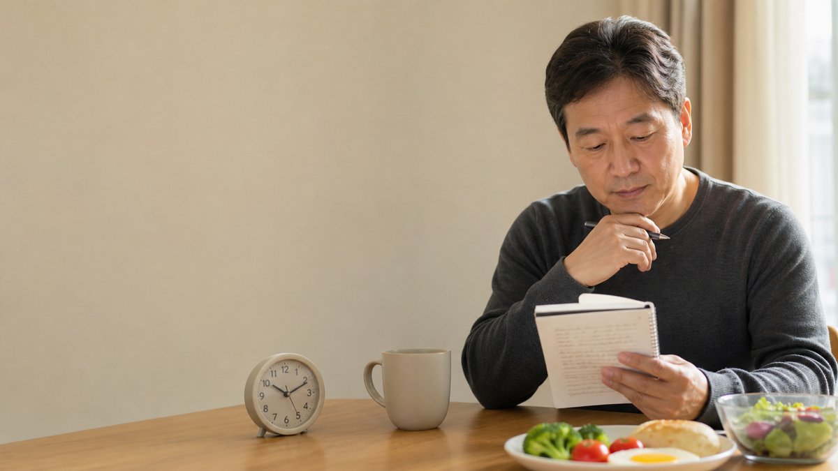 아침에 취침·각성 시각과 생활 습관을 수면일지에 적는 모습