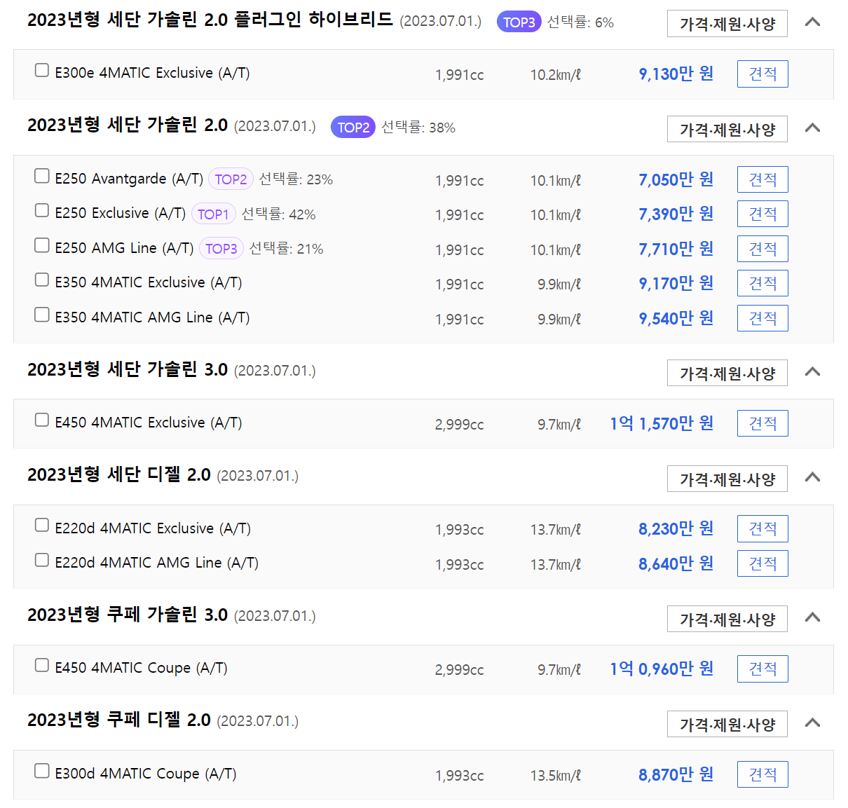 벤츠 E클래스 가격표